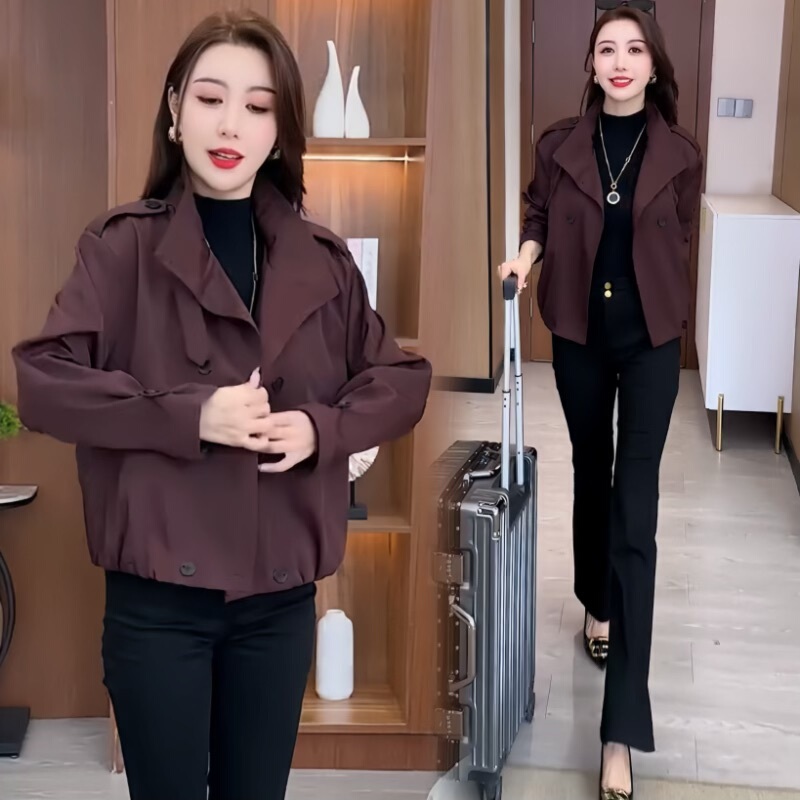 High-End, Elegant Short Trench Coat for Women, New Spring and Autumn Casual Jacket, Age-Reducing Double-Breasted Cardigan Top