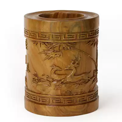 Hot-selling mahogany solid wood bamboo deer with spring green sandalwood pen holder stateroise carving crafts new