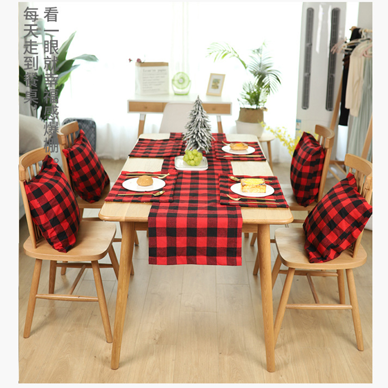 Christmas Decorations Items Red Lattice Black Geb Table Cloth Table Flag Table Cloth Cutlery Table Cloth Cutlery Table Mat Festive Atmosphere Arrangement