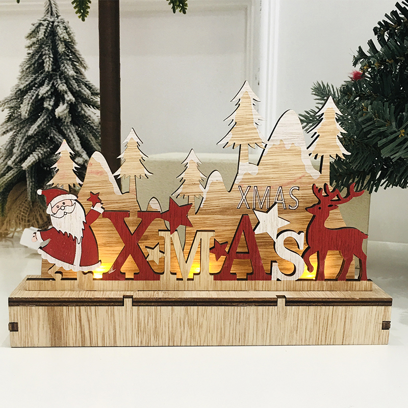 Christmas Wood Pendulum solid hollowed-out house Christmas tree snowman old pendants shop window swing table gift gift-giving