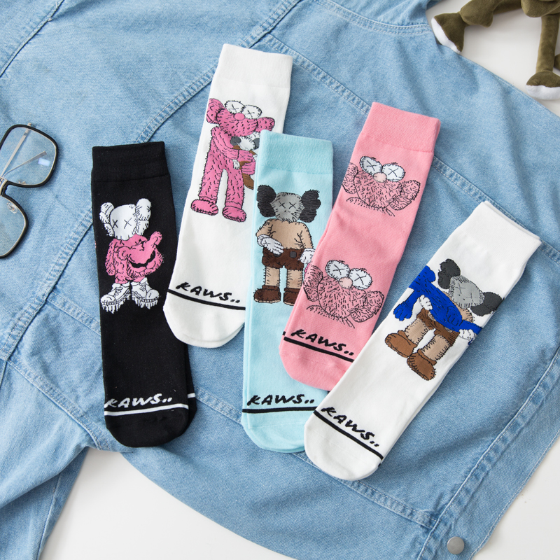 Cartoon Midbarrel Tide Socks Spring Summer for men and women Couples High Street Wind stockings All cotton Street ins trendy personality socks