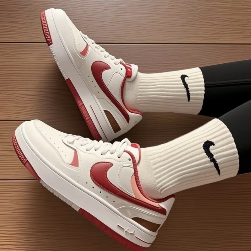 Nike Gamma Force Non-Slip Height-Increasing Low-Top Sneakers for Women, White and Red Fq8877-100