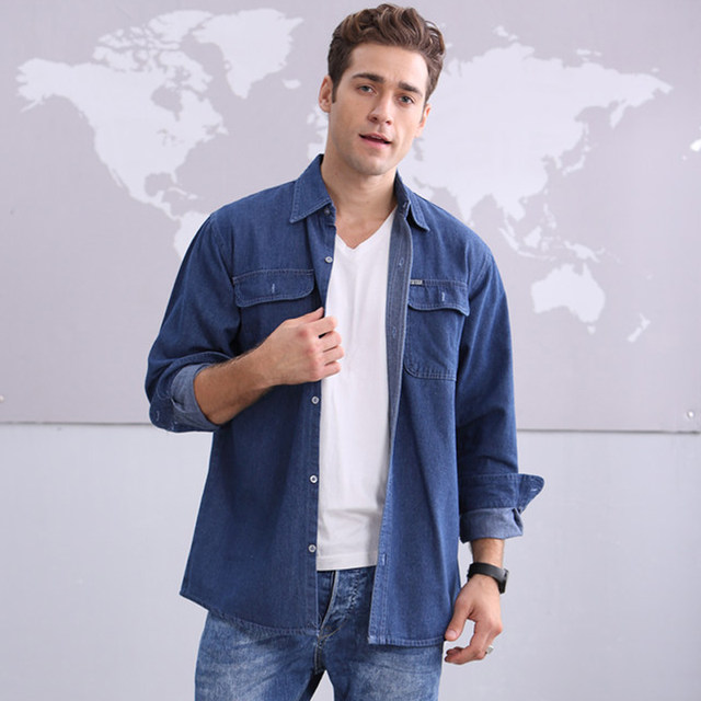 2020 Spring Large Size Trendy Men's Denim Shirt Jacket Summer Thin Casual Top Sleeve Loose Work Clothing