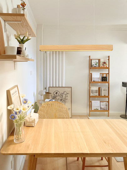 Modern Minimalist Solid Wood Long Linear Dining Room Pendant Light Japanese Style Natural Wood Eye-Protection Bar Table Minimalist Lighting Fixture