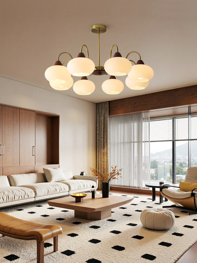 Full Spectrum French Mid-Century Style Living Room Persimmon Chandelier Retro Walnut Color High-End Cream Style Restaurant Chandelier