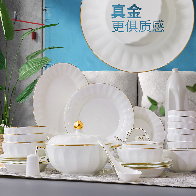 Dishes suit household ou eat bowl 4/6/10 woolly white ipads China tableware suit up phnom penh wedding gifts