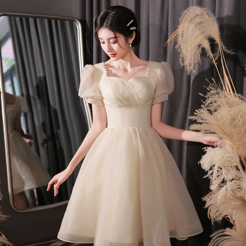 Bridesmaid Sister Best Friend Evening Dress Short Champagne Color High-End Host Party Annual Meeting Performance Dress Bridesmaid Sister Best Friend Evening Dress Short Champagne Color High-End Host Party Annual Meeting Performance Dress