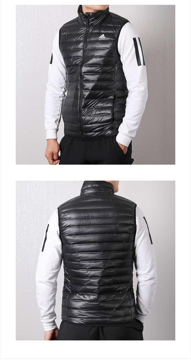 Adidas down vest nam 2018 mùa đông mới diện đồ thể thao ấm áp áo trùm đầu áo khoác nhẹ vest áo khoác the thao puma nam