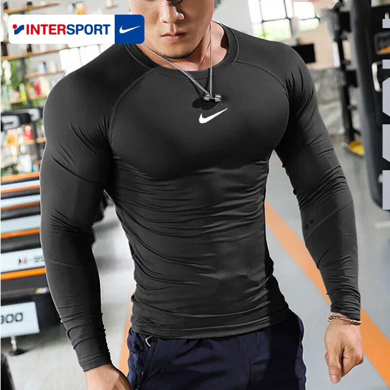 Nike, быстроотводящее влагу длинный рукав для зала, брюки, обтягивающие, с коротким рукавом
