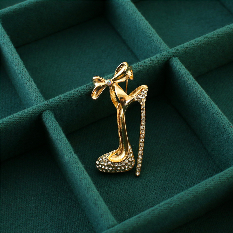 Fashionable Alloy Full Diamond High Heel Shoe Brooch for Women, Rhinestone Bow Suit Lapel Pin, High-End Exquisite Accessory