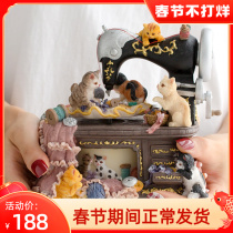 Sewing machine cat music box cartoon retro music box for girls and children's girlfriends Christmas birthday gifts