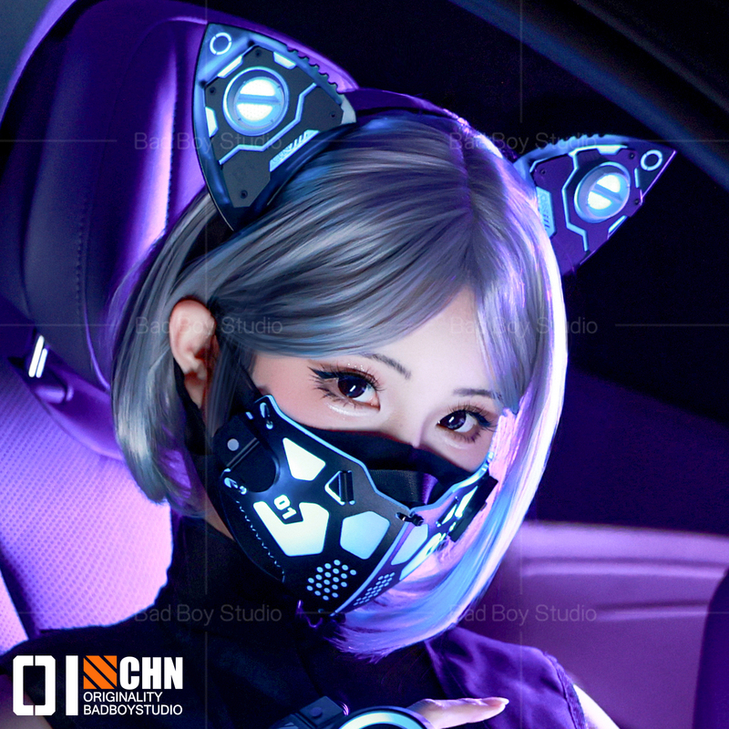 Cyberpunk Luminous Mask Cat Ear Headband Mechanical Girl Functional Style Hand Armor Bar Performance Props Tech-Savvy Cs