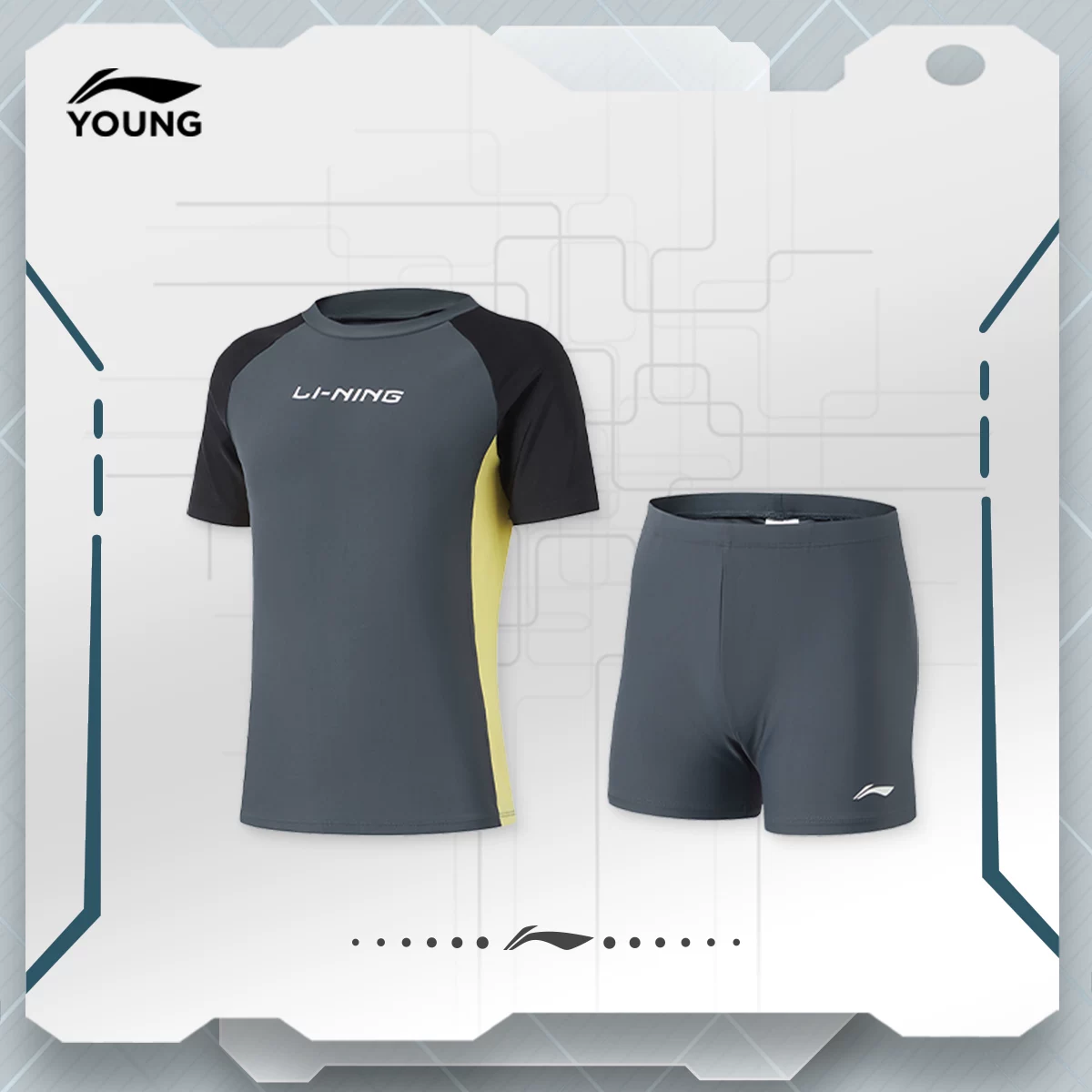 Плавательный костюм Li Ning, спортивный костюм для плавания, детская одежда, для подростков, с коротким рукавом, обтягивающий