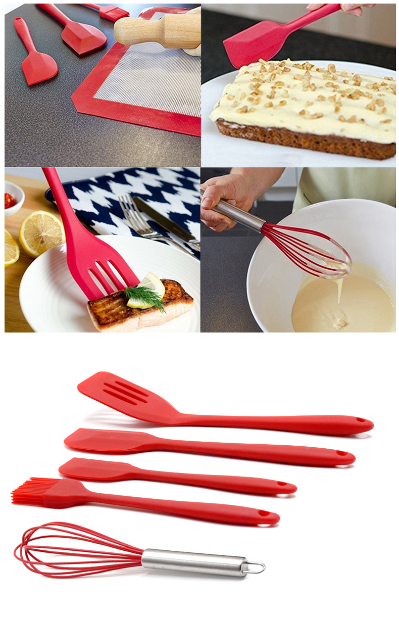 Bộ dụng cụ nhà bếp bằng silicon Bộ 5 cái nạo Silicone Xẻng Silicone Bàn chải trứng Beater Silicone Thiết bị nướng Thực phẩm Lớp chảo lock&lock