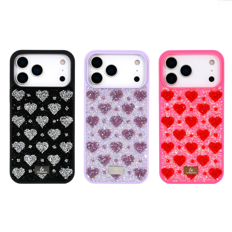 The Bling World Polka Dot Heart Full Diamond Phone Case Iphone17Promax New High-End 16Pro Sparkling Diamond Inlaid Protective Case The Bling World Polka Dot Heart Full Diamond Phone Case Iphone17Promax New High-End 16Pro Sparkling Diamond Inlaid Protective Case