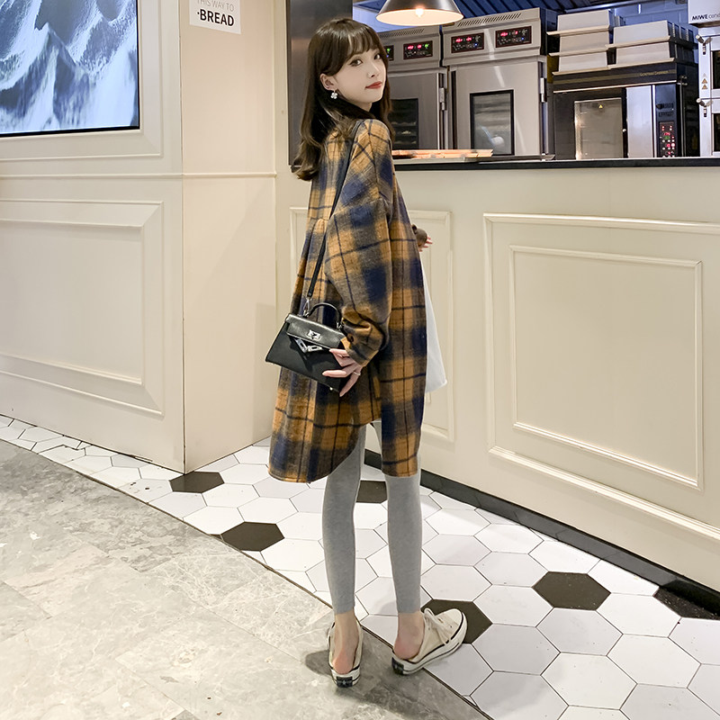 Pregnancy Woman Dress Spring Autumn Fashion Suit 2021 Autumn Winter New Thickened Plaid Shirt With Long Version Foreign Hitch Shirt