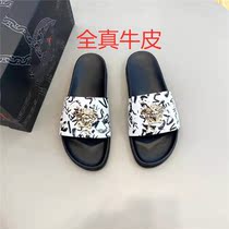 2022 new summer genuine leather male slippers advanced tides casual boomers wearing graffiti and beauty human head fleshy sandals