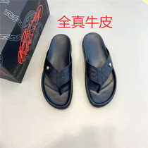 Summer Youth Embossing Bull Leather Men Herringbone Tug Boomer Outside Wearing Genuine Leather Slippers Casual Superior Man Sandals