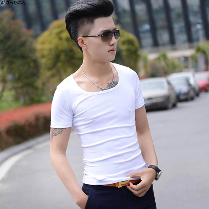 Society Little Guy Short Sleeve T-shirt Male Round Collar Pure Cotton Summer Tight trend Half sleeves Undershirt Slim Fit 100 lap T-shirt