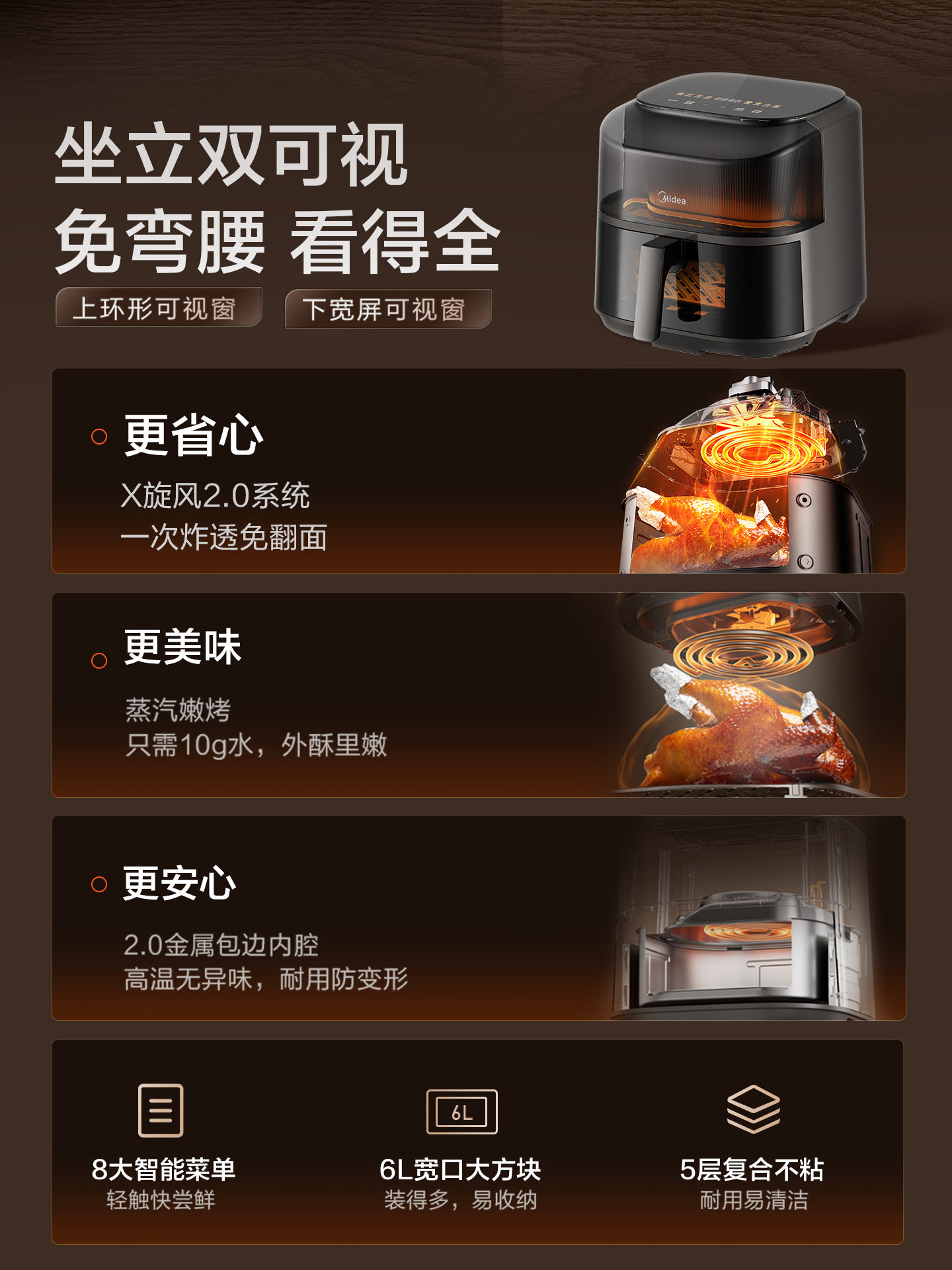 Midea Air Fryer Dual-View Home-Use New Model Large-Capacity Electric Fryer No-Turning Oven All-In-One Microwave Oven