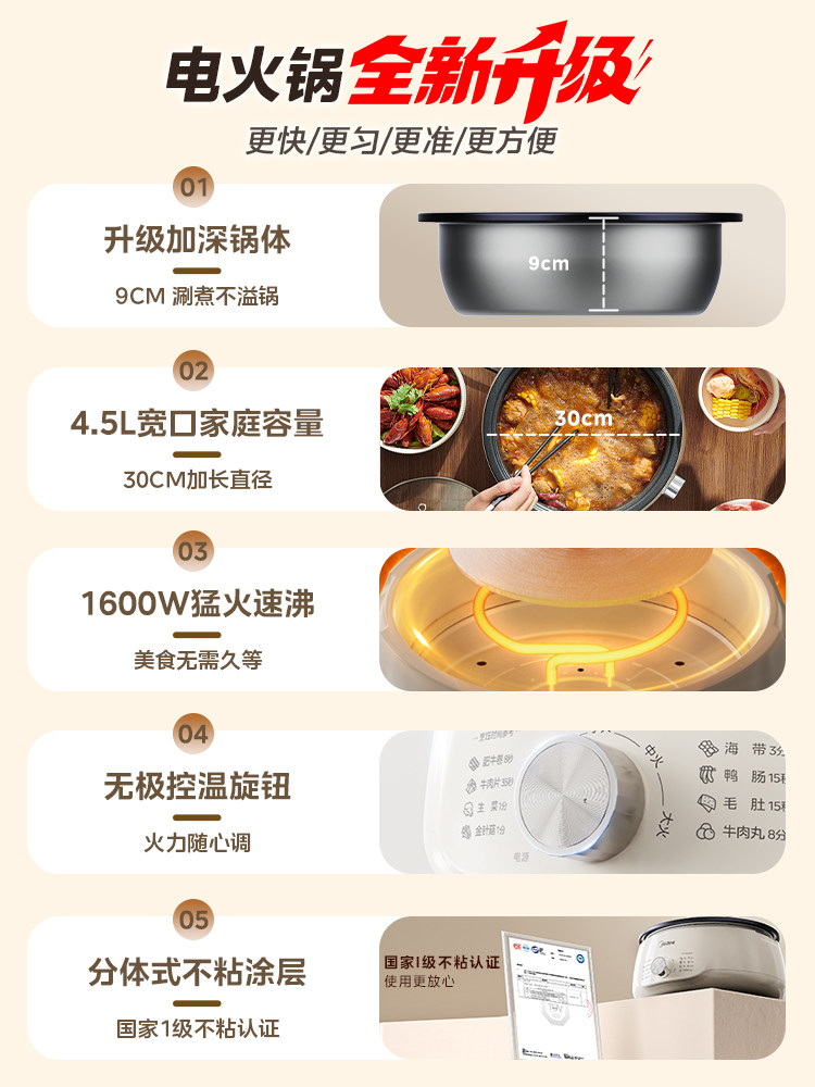 Midea Electric Hot Pot, New Model for Home Use, Integrated Electric Cooking Pot, Multifunctional Split-Type Electric Pot, Large Capacity Shabu-Shabu Pot
