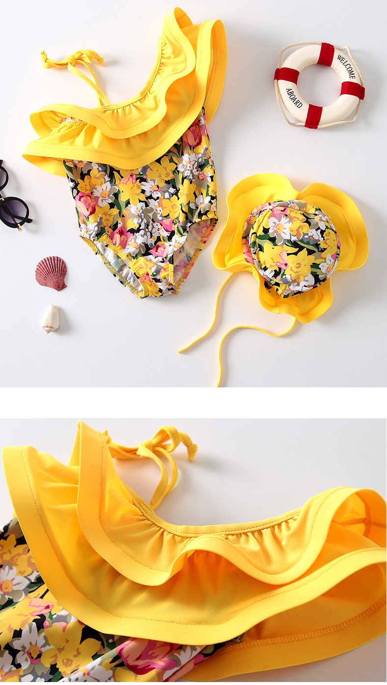 Em bé mùa hè Xiêm vai hoa nền áo tắm Công chúa dễ thương Bikini Bơi Cap Thiết bị bơi - Bộ đồ bơi của Kid đồ nàng tiên cá cho be gái