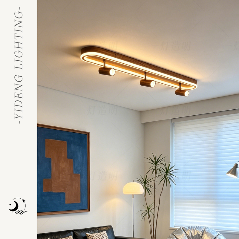Medieval-Style Corridor and Entrance Hall Light, Walnut Color, Four-Head Spotlight, Modern Minimalist Eye-Protection Lighting, Led Ceiling Light