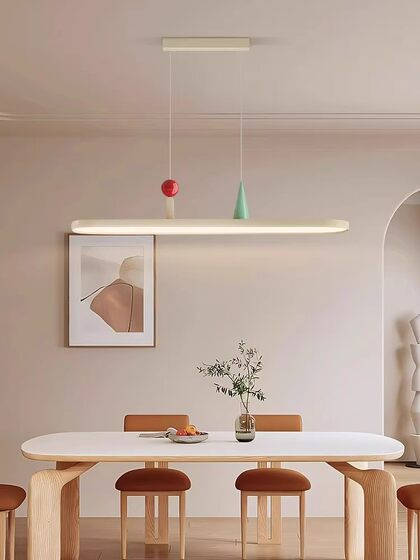 Medieval-Style Restaurant Chandelier 2026 New Model, New Chinese-Style Minimalist Oval Strip Light, Creative Walnut Color Rotating Light