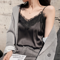 100%mulberry silk camisole female lace sexy V-neck silk inner summer bottoming shirt Korean version of the Hong Kong style ins tide