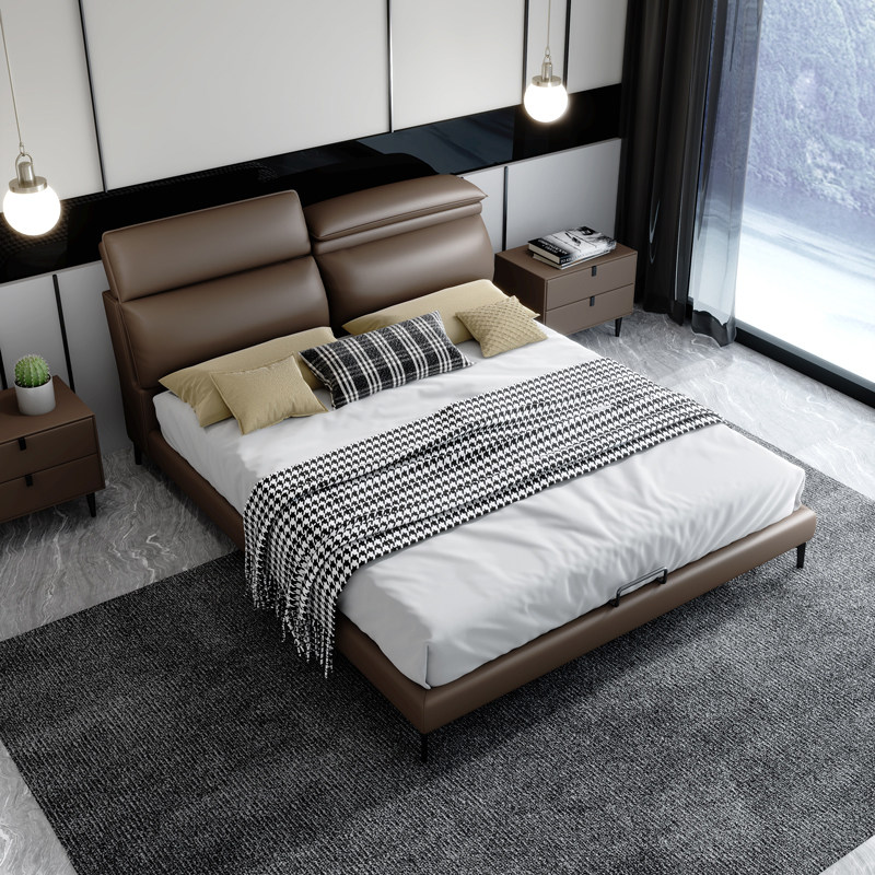 Italian Genuine Leather Bed Modern Minimalist Light Extravaganza 1 8 m Double beds extreme minimalist bedroom with tatami air pressure frame Soft bag