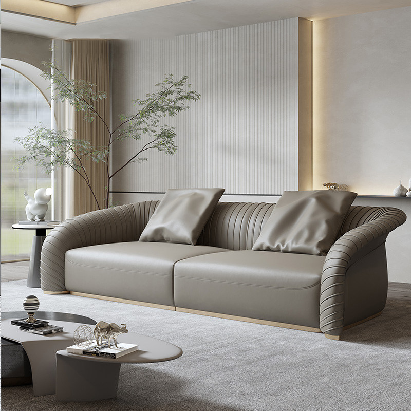 Modern minimalist leather sofa first layer cowhide Italian light luxury living room simple style complete economic combination