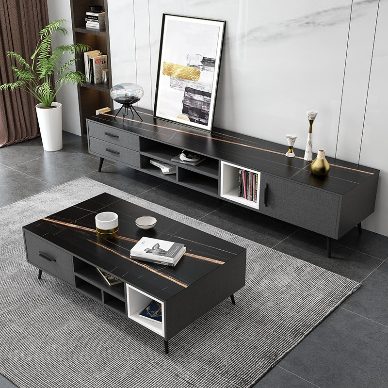Modern light extravagant small family rock plate minimalist home storage tea table TV cabinet Living room Fancy Marble Whole
