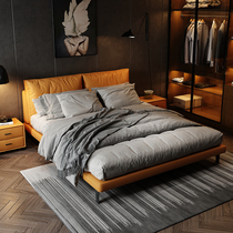 Italian light luxury zhen leather bed simple modern master bedroom 1 8 meters double ins red nuptial bed solid wood pi yi chuang