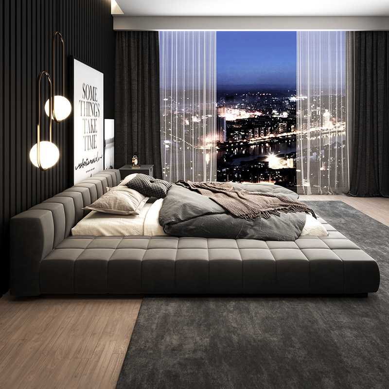 Italian ultra-simple cloth bed minimalist modern Nordic Yunfeng technology cloth master bedroom tatami floor