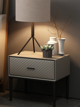 Italian leather solid wood simple modern small apartment minimalist design Nordic bedroom household storage full bedside table