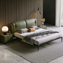Modern minimalist master bedroom real leather bed Nordic luxury 1 8 m wedding bed soft bag leather bed Italian minimalist solid wood double