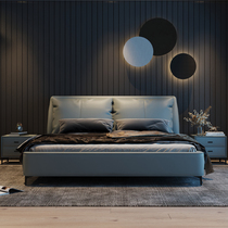 Nordic solid wood leather bed storage master bedroom double bed light luxury modern simple high-end cowhide wedding bed furniture