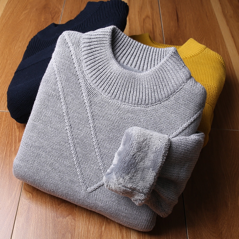 Boy sweater autumn and winter clothes thickened half-high-collar warm children's sleeve in large children's knitting and clothing