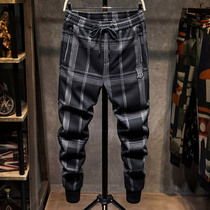 European station Tide brand Plaid casual pants mens sports autumn and winter thickened Harlan bunch feet elastic waist woolen pants