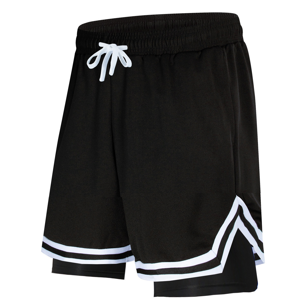 American-Style Basketball Shorts with Inner Lining, Fake Two-Piece, Double-Layer, Quick-Drying, Below-The-Knee, Running, Fitness, Training, Sports, Men's Summer