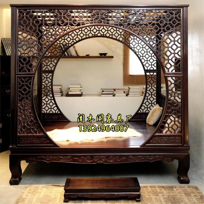 Chinese style shelf bed red wood double moon cave bed Ming Qing classical carved solid wood bed palace cupping bed imitation ancient step bed-Taobao