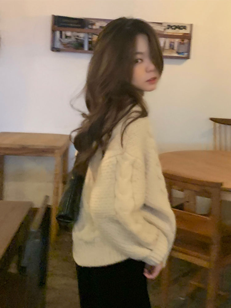 SWEATER WOMENS 2024 NEW AUTUMN AND WINTER WEAR JAPANESE LOOSE TOPS WOMENS LAZY STYLE RETRO EUROPEAN HONG KONG STYLE DESIGN