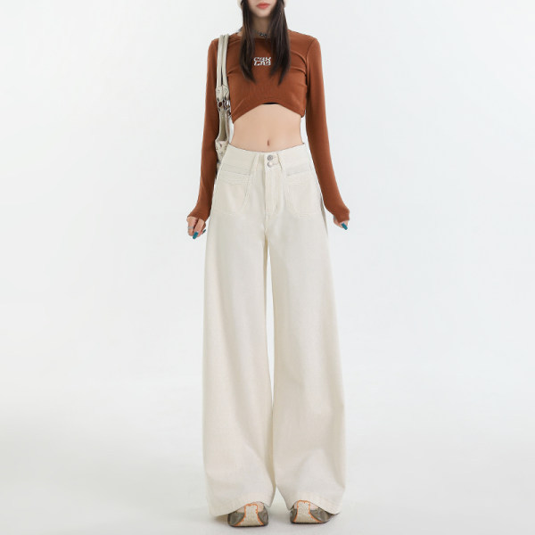 Vintage High-Waisted Wide-Leg Spring/Summer Jeans for Petite Women, Loose Fit, Slimming Straight-Leg Pants