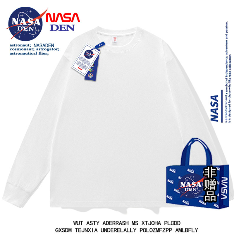Кобрендовая американская футболка из плотного хлопка с длинными рукавами NASA для мужчин и женщин, повседневная свободная однотонная рубашка с круглым вырезом в японском стиле