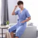 Áo choàng ngủ của nam giới mùa hè cotton ngắn tay áo choàng tắm mỏng kích thước lớn phục vụ tại nhà mùa xuân và mùa thu đồ ngủ cotton - Night Robe