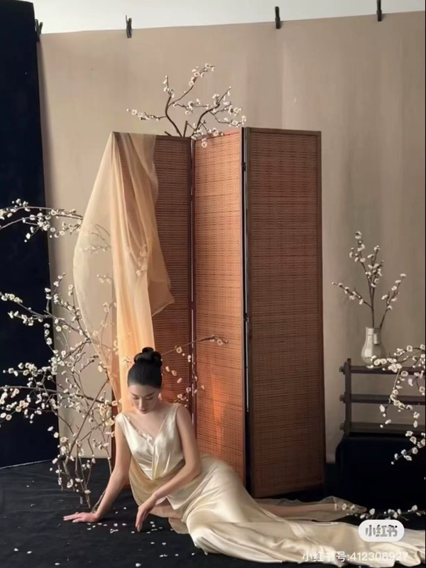Chinese-Style Fine Brushwork Painting Wedding Photography Props, Ancient Costume Indoor Photo Background, Double-Sided Screen, Photo Studio Chinese-Style Screen
