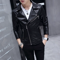 Chéo dây kéo da nam thanh niên mùa thu mỏng PU leather jacket sinh viên đẹp trai áo Harley xe máy áo khoác thủy triều cardigan nam