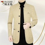 Элитная осенняя шерстяная весенняя куртка для отдыха, для мужчины среднего возраста