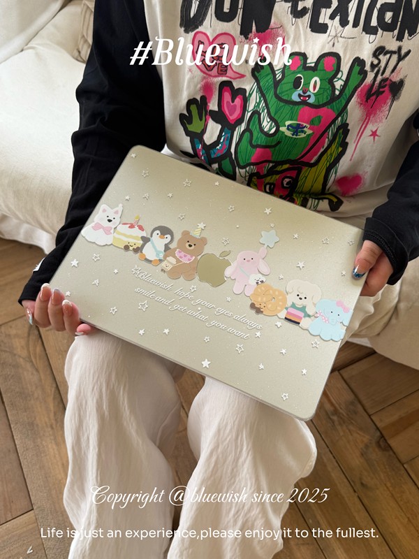 Bluewish《Doll Family》 ins Imported Pc Glossy Transparent Hard Shell Anti-Scratch and Anti-Bump Protective Case Suitable for MacBook Apple Pro Computer Air 13inch 14inch