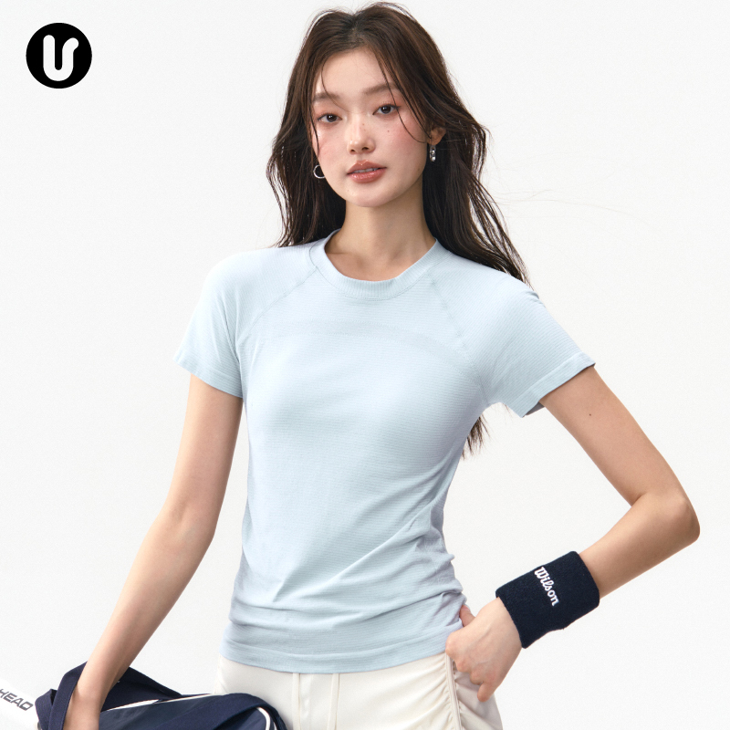 Sports Short-Sleeved Women's Quick-Drying Slim-Fit T-Shirt Badminton Yoga Wear Running Pilates Fitness Suit Shorts Top